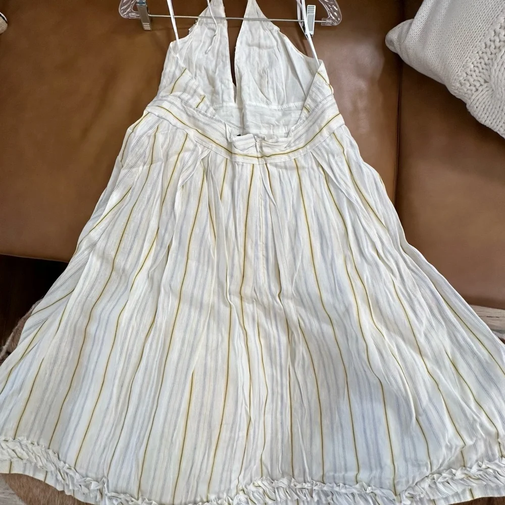J Crew NWT Sylvan Halter Dress Backless Ruffle Linen Cotton Striped size 12